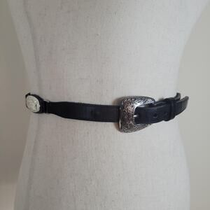 Justin Belt Women 36 Black Leather Skinny Western Engraved Buckle Concho Cowgirl